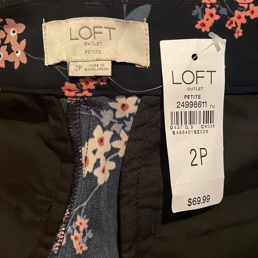 Loft Floral Wide-Leg Cropped Pants in Navy Size 2 Petite - Picture 5 of 5